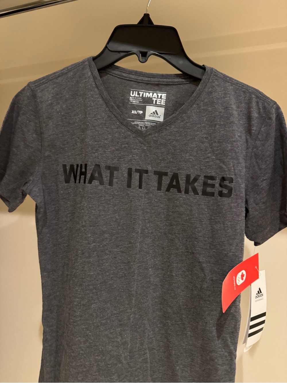 adidas Women's Short Sleeve V-Neck Tee - Charcoal Gray with Black Print